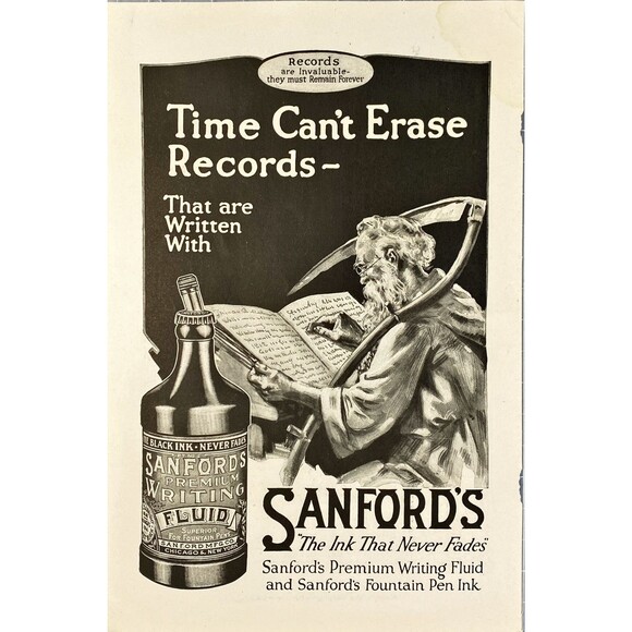 Sanford's Writing Fluid "The Ink That Never Fades" Vintage Print Ad 1920 - Picture 1 of 3